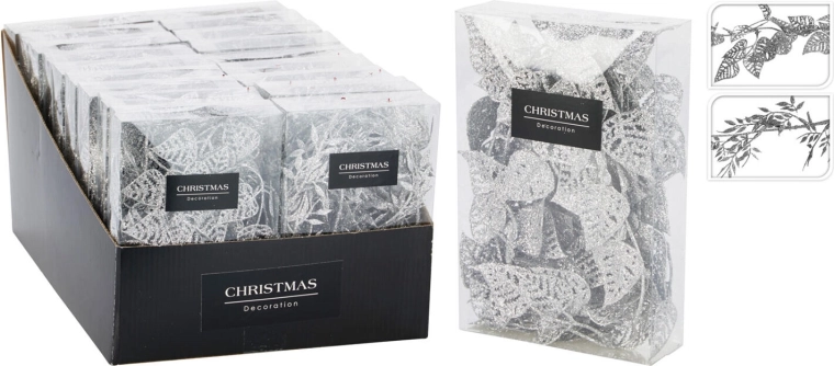 Decoratieve slinger met bladeren 180 cm zilver