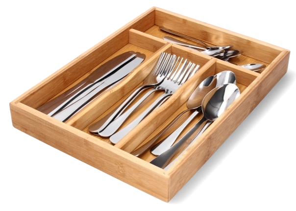 Bamboe besteklade-organizer, 4 vakken 34 × 25 × 4,5 cm