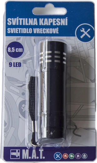 Pocket-LED-zaklamp van aluminium, 9 LED, zwart, 8,5 cm