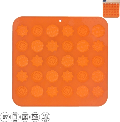 Siliconen chocoladevrom met bloemetjesmotief, 30 vormen, oranje