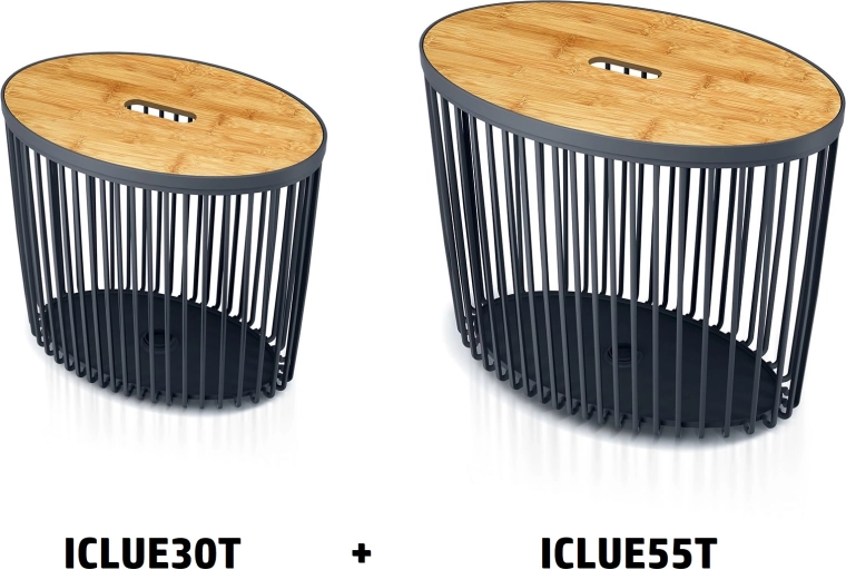 Set van 2 ovale universele manden met bamboe deksels CLUBO 30 en 55 l – antraciet