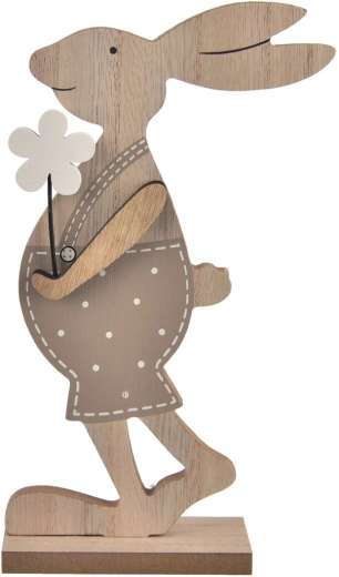 Houten konijntje met bloemetje, bruin