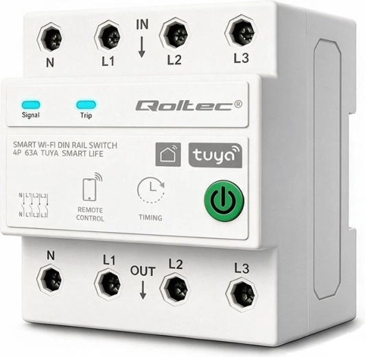 Driefasig Wi‑Fi-relais 63 A voor DIN-rail 3P+N met timer