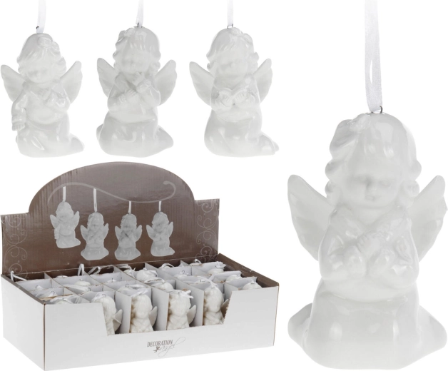 Hangende porseleinen decoratie engel 9 cm, wit