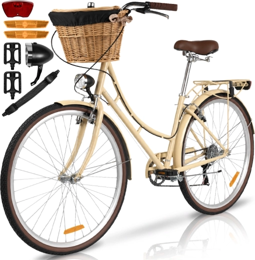 Dames stadsfiets Avilo creamy met mandje
