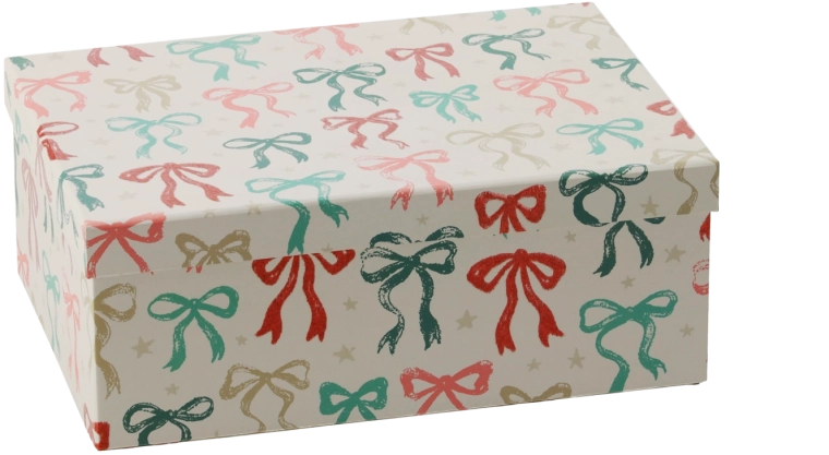 Kerstcadeaudoos met strik 25 × 18 × 9,5 cm - 1 stuk