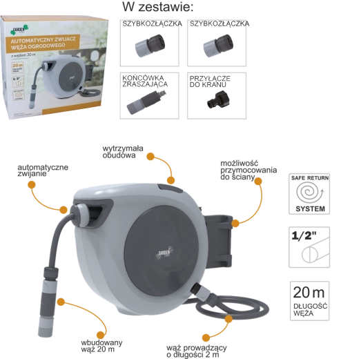 Automatische muurhaspel voor tuinslang 20 m
