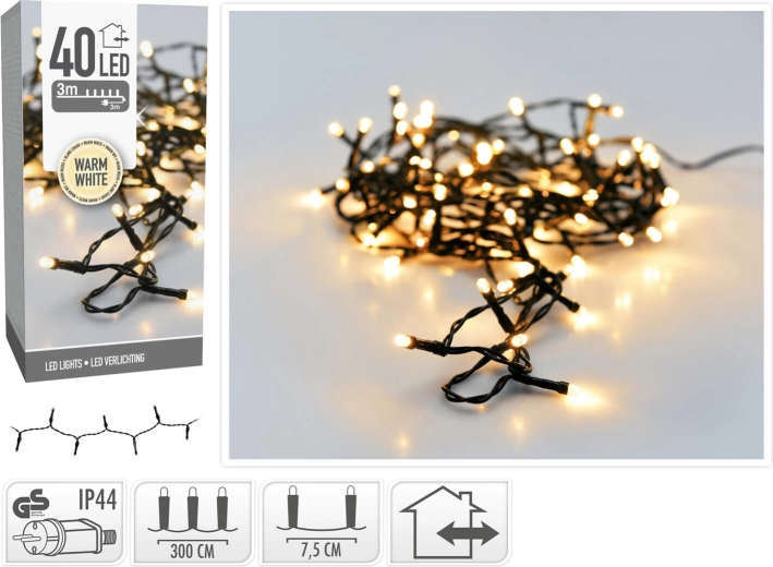 Kerst LED-verlichting 3 m, 40 LED, warm wit, IP44