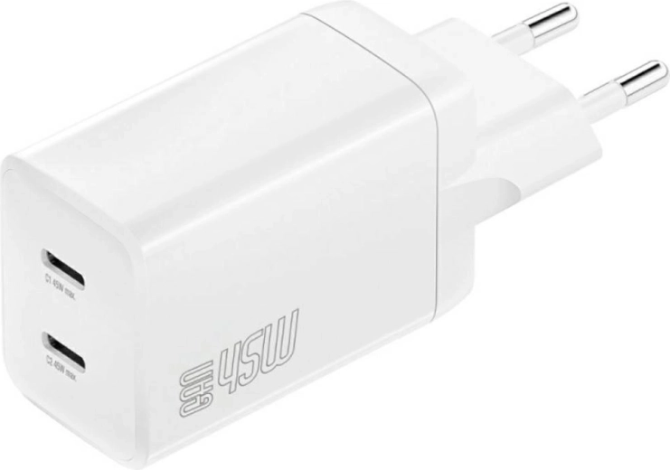 Netstroomlader 4smarts PDPlug Dual 45W GaN, 2× USB‑C, wit