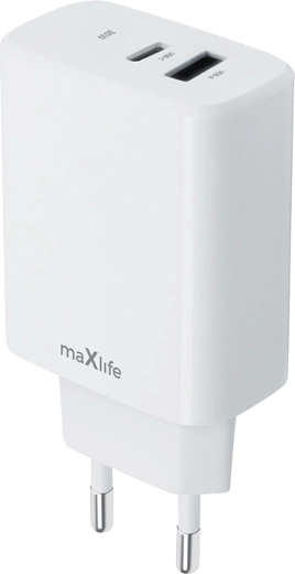 MAXLIFE 30 W netlader met USB‑C PD en USB‑A QC, wit