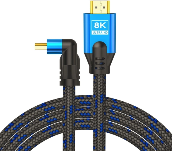 HDMI-kabel v2.1 hoekconnector 1,8 m 8K Ethernet 24k vergulde connectoren blauw-zwart