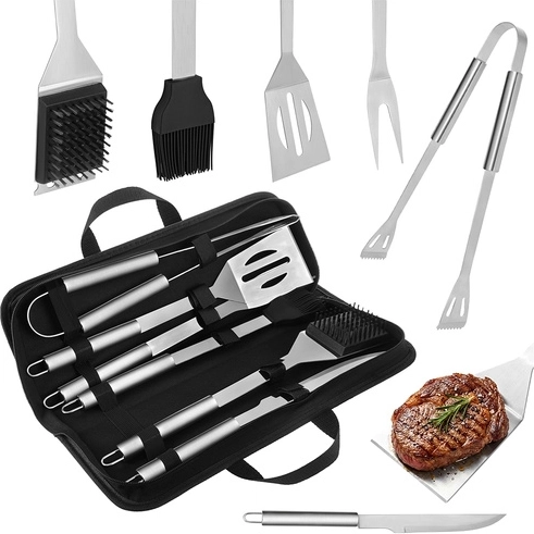Kaminer set barbecuegereedschap van roestvrij staal met etui (6 delen)