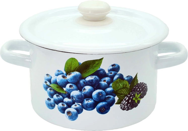Geëmailleerde pan met deksel 2 l – fruitdecor