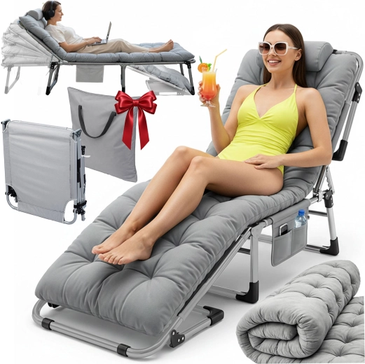 Opvouwbaar kampeerbed en tuinligbed ChillWell Dream – grijs