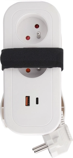 Solight reisverlengsnoer met 2 stopcontacten en USB-A/USB-C PD 20 W, 1,5 m, wit