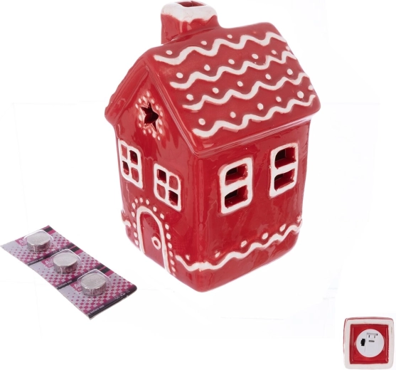 Keramisch kersthuisje met LED-licht, rood