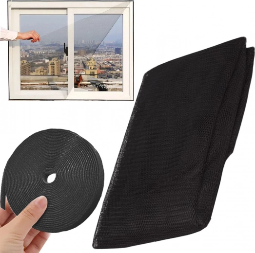 Zwart raamhor tegen insecten met zelfklevend klittenband 150 × 130 cm