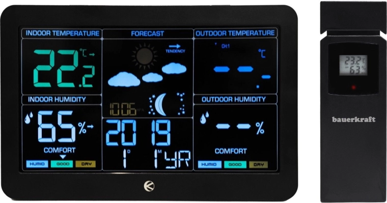 Draadloos weerstation met buitensensor, barometer en radiogestuurde klok