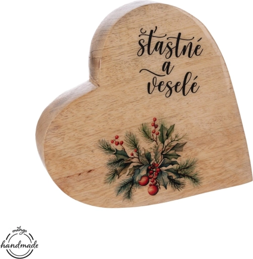 Decoratie hart van mangohout met de tekst „šťastné a veselé“
