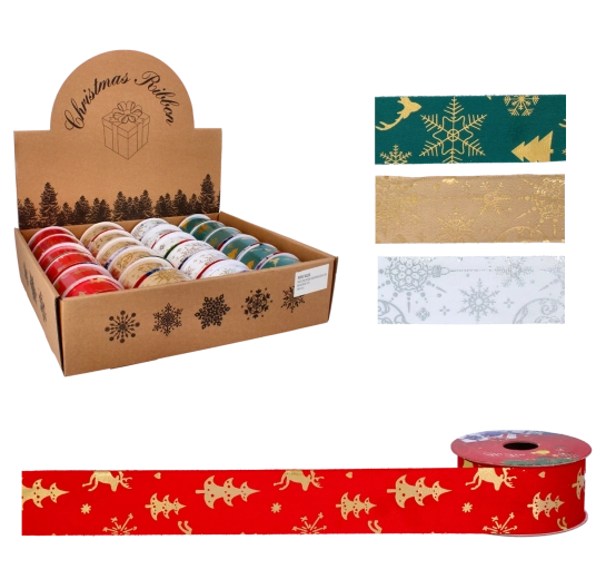 Kerstdecoratieve lint 3,8 cm × 2,7 m – mix kleuren