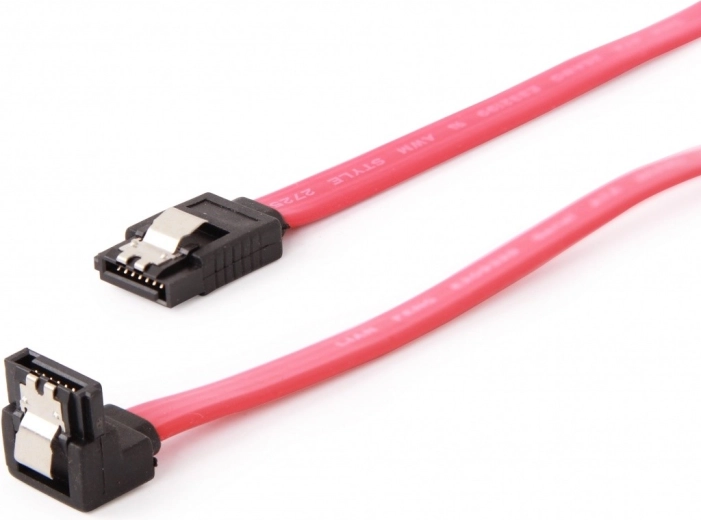 SATA III-datakabel 10 cm met metalen vergrendelingen, rechte en 90°-connector