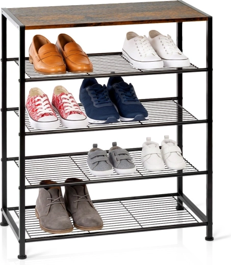 Vilde metalen schoenenrek met 5 niveaus zwart 60 × 30 × 74 cm