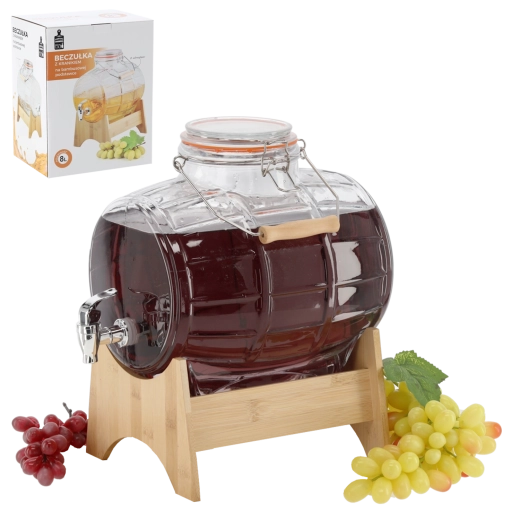 Glazen drankenfles 8 l met bamboe standaard en kraantje