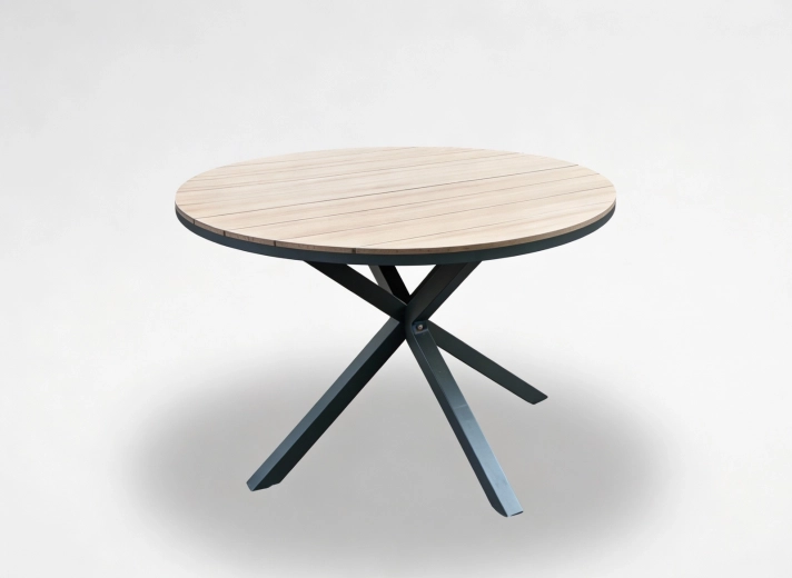 Ronde tuin tafel van aluminium met polywood blad, donkergrijs, 111,5 × 73 cm