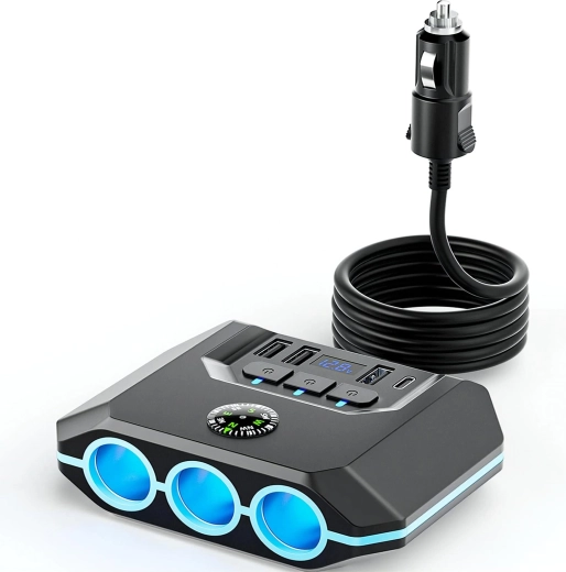 RENEW FORCE splitter voor sigarettenaansteker 120 W met snelladen (3× aansluiting, 3× USB QC 3.0, USB-C PD) - 1 stuk