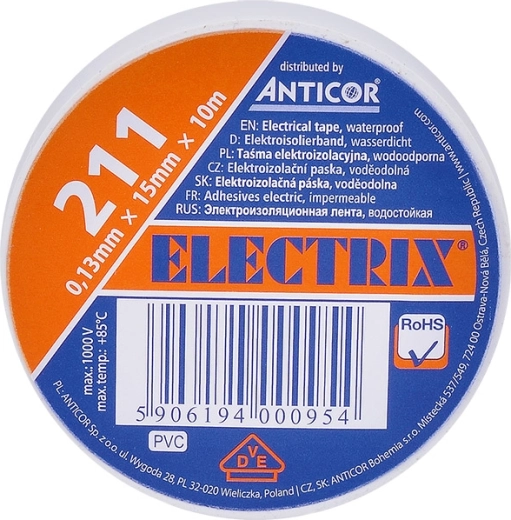 Solight elektrische isolatietape wit 15 mm x 0,13 mm x 10 m
