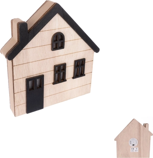 Houten decoratief huisje beige-zwart 15 × 3 × 15 cm
