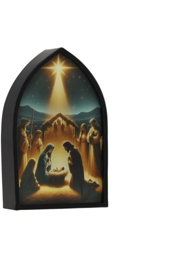 LED afbeelding in lijst Kerststal (szopka) met ster - 1 stuk