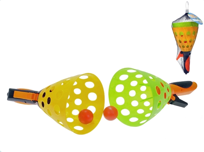 Catchball-set 25 cm – 2 mandjes en balletjes in net