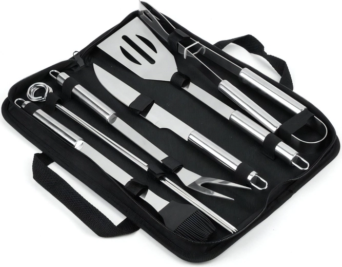 Set barbecuegereedschap RENEW FORCE in etui – 6 roestvrijstalen hulpmiddelen