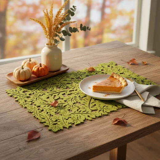 Herfstvilten onderlegger groen 44,5 × 28,5 cm