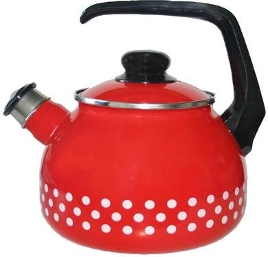 Geglazuurde theeketel met stippen 2 l, diameter 20 cm, rood