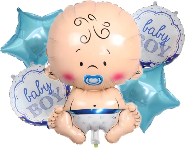 Ballonnen voor babyshower voor een jongetje – set van 5 stuks met baby- en sterretjesmotief