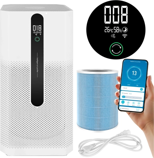 Ruhhy Ioniqs-luchtreiniger met HEPA H12, ionisatie en Wi‑Fi