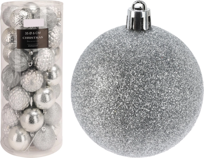 Kerstballen zilver, diameter 6 cm, mix van tinten