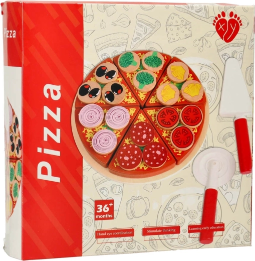 Houten pizza met klittenband en accessoires 20 cm