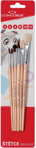 Set natuurlijke penselen CONCORDE, rond en plat, 6 stuks