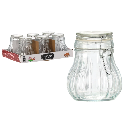 Glazen ronde pot 270 ml met mechanische sluiting en siliconen afdichting