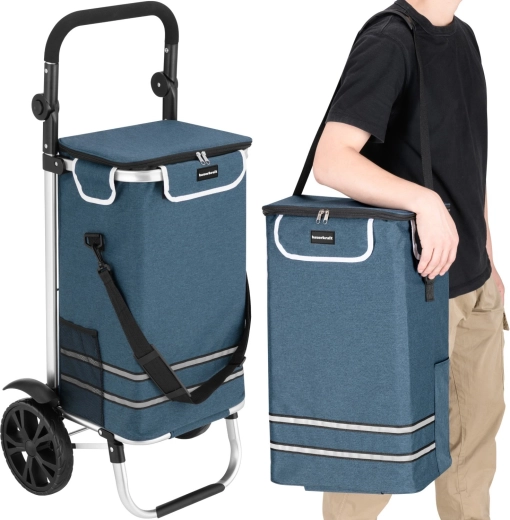 Opvouwbare boodschappentas op wielen Bauerkraft 42 l waterdicht met thermovak, blauw