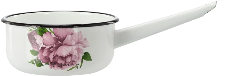 Gemailleerde steelpan met handgreep 1,5 l 16 cm wit Pioen Laura