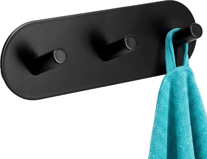 Storage Solutions zelfklevende metalen wandhaak, zwart, drievoudig 15 × 5 × 3,5 cm