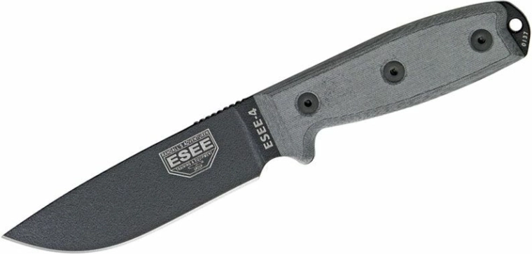 Universeel mes ESEE 4 met lemmet 11,4 cm, Micarta, zwart/grijs, MOLLE-foedraal
