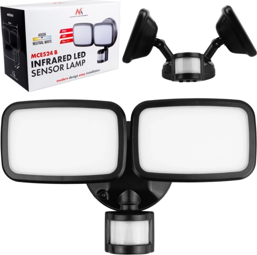 Wandgemonteerde LED-lamp met PIR-sensor 20 W, 1500 lm, IP65, neutraal wit 4000 K, zwart