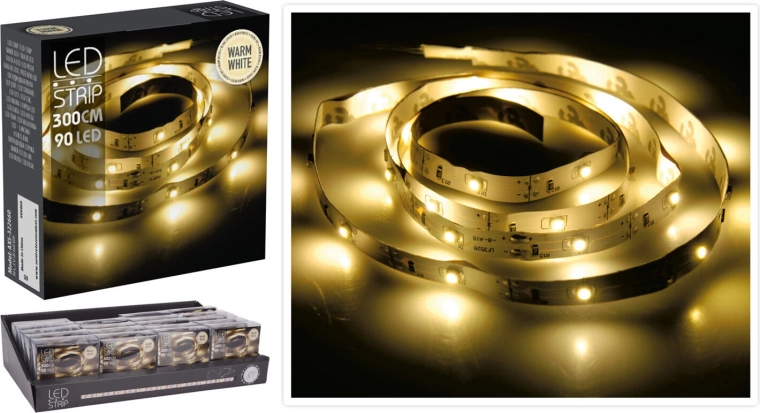 LED-lichtriem 3 m, 90 LED, warm wit, op batterijen
