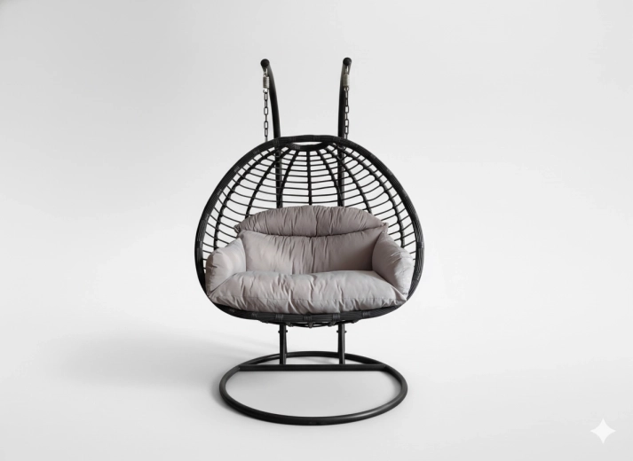 Hangstoel GASPAR voor twee – grijs met donkergrijs frame