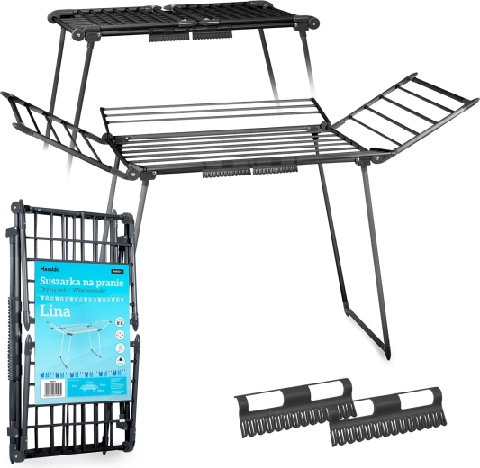 Uitschuifbaar staand droogrek Massido Lina 22 m, zwart